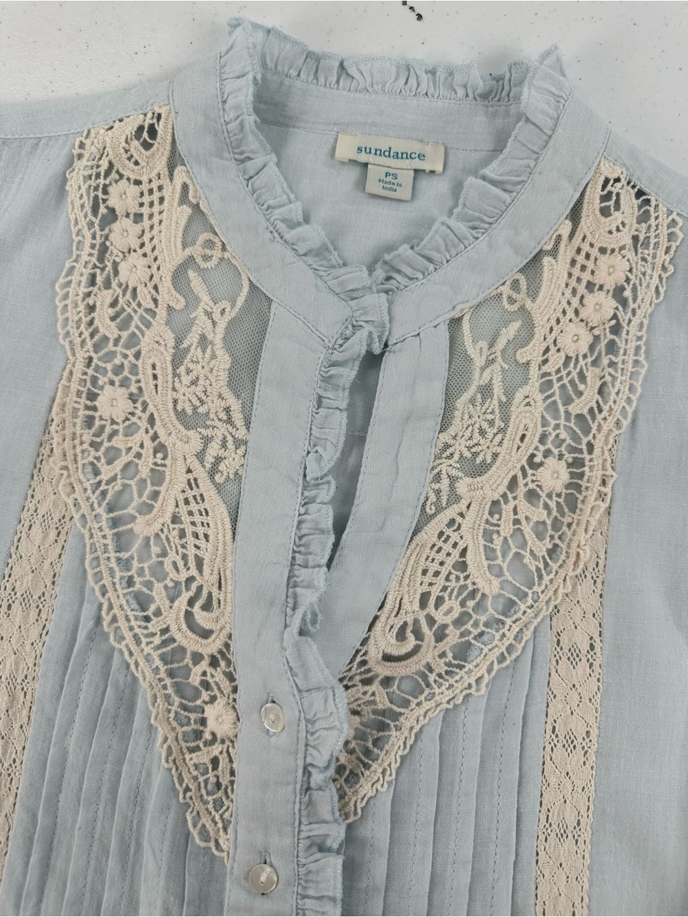 Sundance Cecilia Lace Pintuck Ruffle Blouse Prairie Cottage Romantic Heirloom PS - Picture 7 of 12